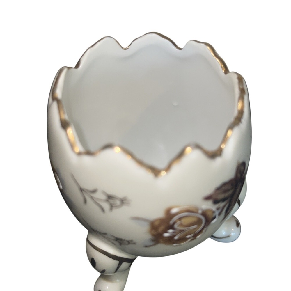 Vintage Porcelain Egg Cup Holder Floral Gold Trim Decorative Accent - Picture 9 of 16